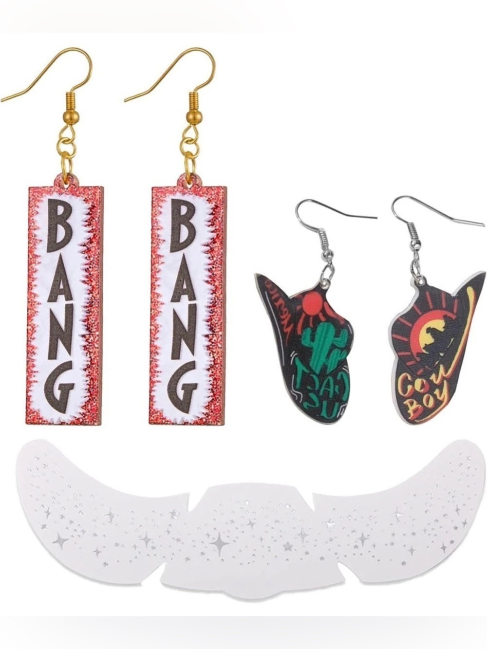 Western Cowboy Theme Acrylic Earrings Set Glitter freckles